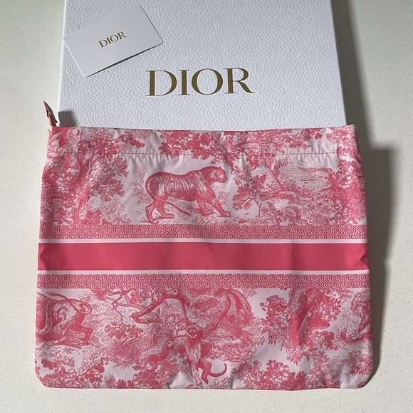 Dioriviera Dior l Toile De Jouy Travel Zipped Pouch Candy Pink Technical Fabric - Picture 2 of 12